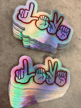 Load image into Gallery viewer, LOVE in Fingerspelling Holographic Stickers
