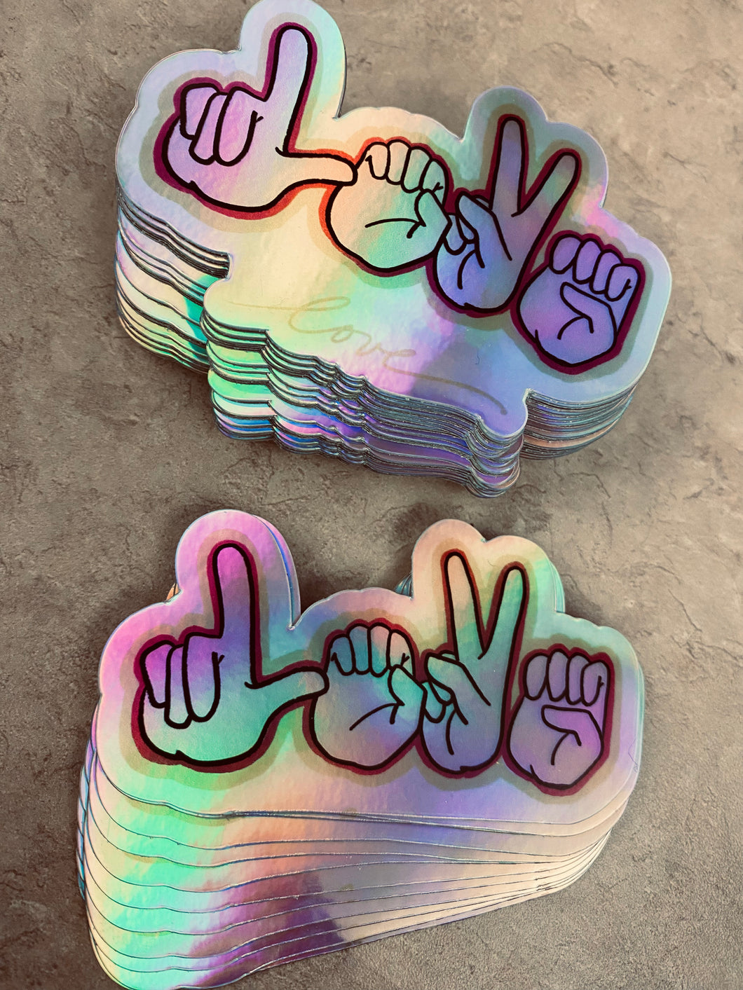 LOVE in Fingerspelling Holographic Stickers