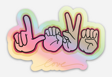 Load image into Gallery viewer, LOVE in Fingerspelling Holographic Stickers
