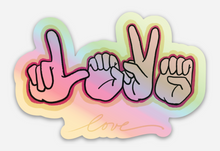 Load image into Gallery viewer, LOVE in Fingerspelling Holographic Stickers